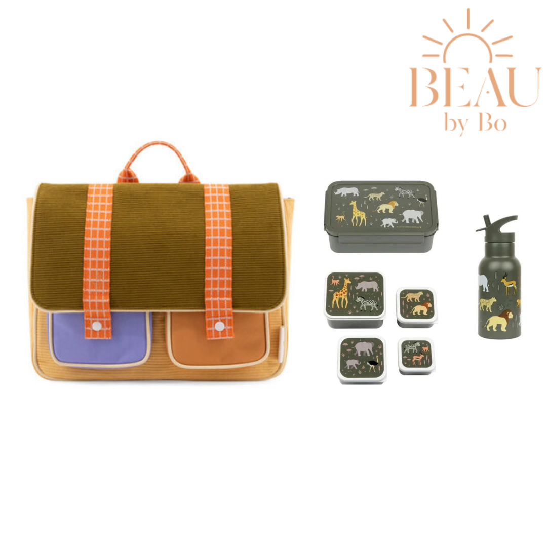 Cartable BEAU by Bo Sticky citron + Coffret rentrée scolaire Une petite jolie compagnie Savanne