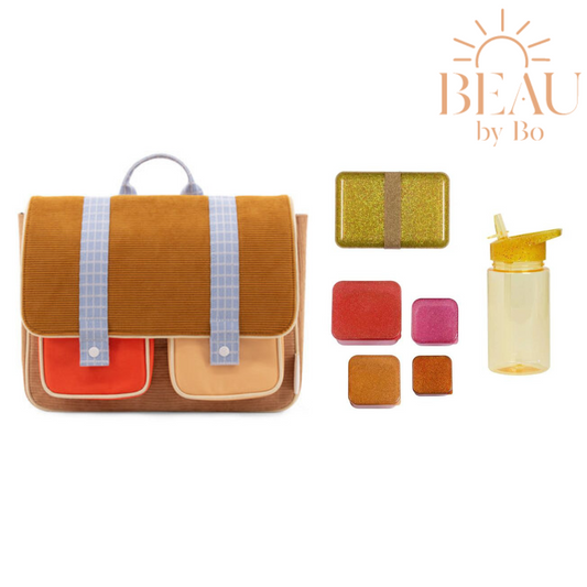 BEAU by Bo Sticky lemon boekentas + A little lovely company back to school set Glitter goud