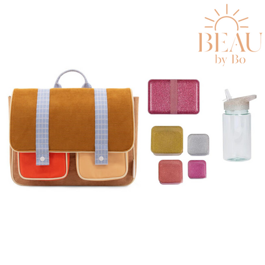 BEAU by Bo Cartable Sticky citron + Set de rentrée scolaire Une petite jolie compagnie Argent pailleté