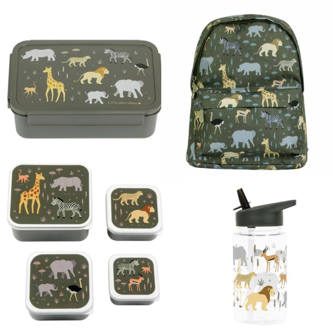 BEAU by Bo A Little Lovely Company Back to school set - Rugzak/Drinkfles/4 Snackdozen/Bentobox - Savanne