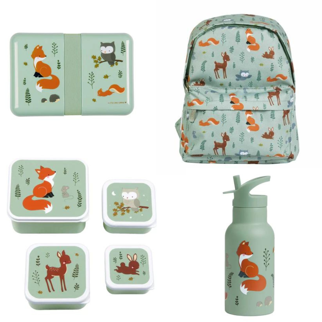 BEAU by Bo A Little Lovely Company Back to school set - Rugzak/Drinkfles RVS/4 Snackdozen/Lunchbox - Bosvriendjes