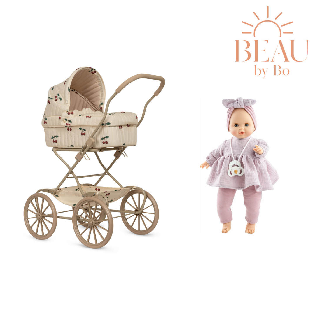 BEAU by Bo Konges Sløjd poppenwagen Pram Ma Grand Cerise met Paola Reina pop Sonia