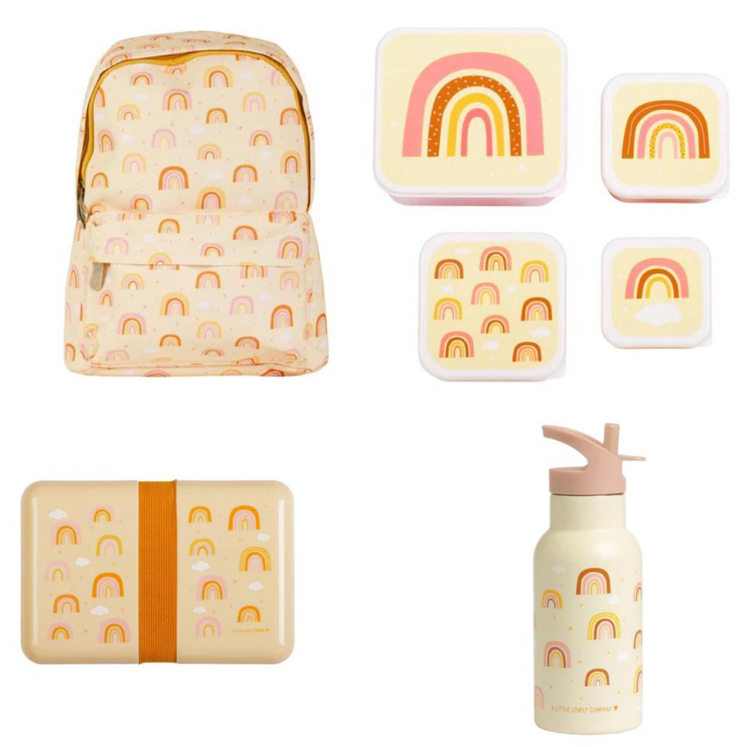BEAU by Bo A Little Lovely Company Back to school set - Rugzak/Drinkfles RVS/4 Snackdozen/Lunchbox - Regenbogen