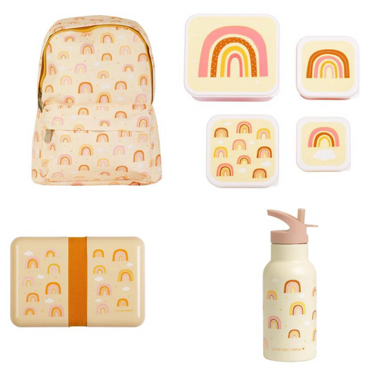 A Little Lovely Company Back to school set - Rugzak/Drinkfles RVS/4 Snackdozen/Lunch box - Regenbogen