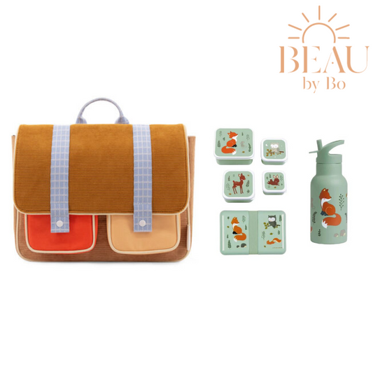 BEAU by Bo Cartable Sticky citron + Set de rentrée scolaire Une petite jolie compagnie Bosvriendjes