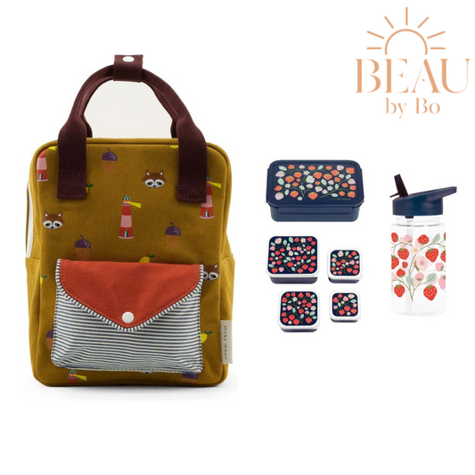 Sac à dos BEAU by Bo Sticky citron + Ensemble rentrée scolaire Une petite jolie compagnie Fraise