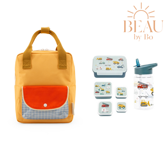 BEAU by Bo Sac à dos Sticky citron + Coffret rentrée scolaire Une petite jolie compagnie Véhicules