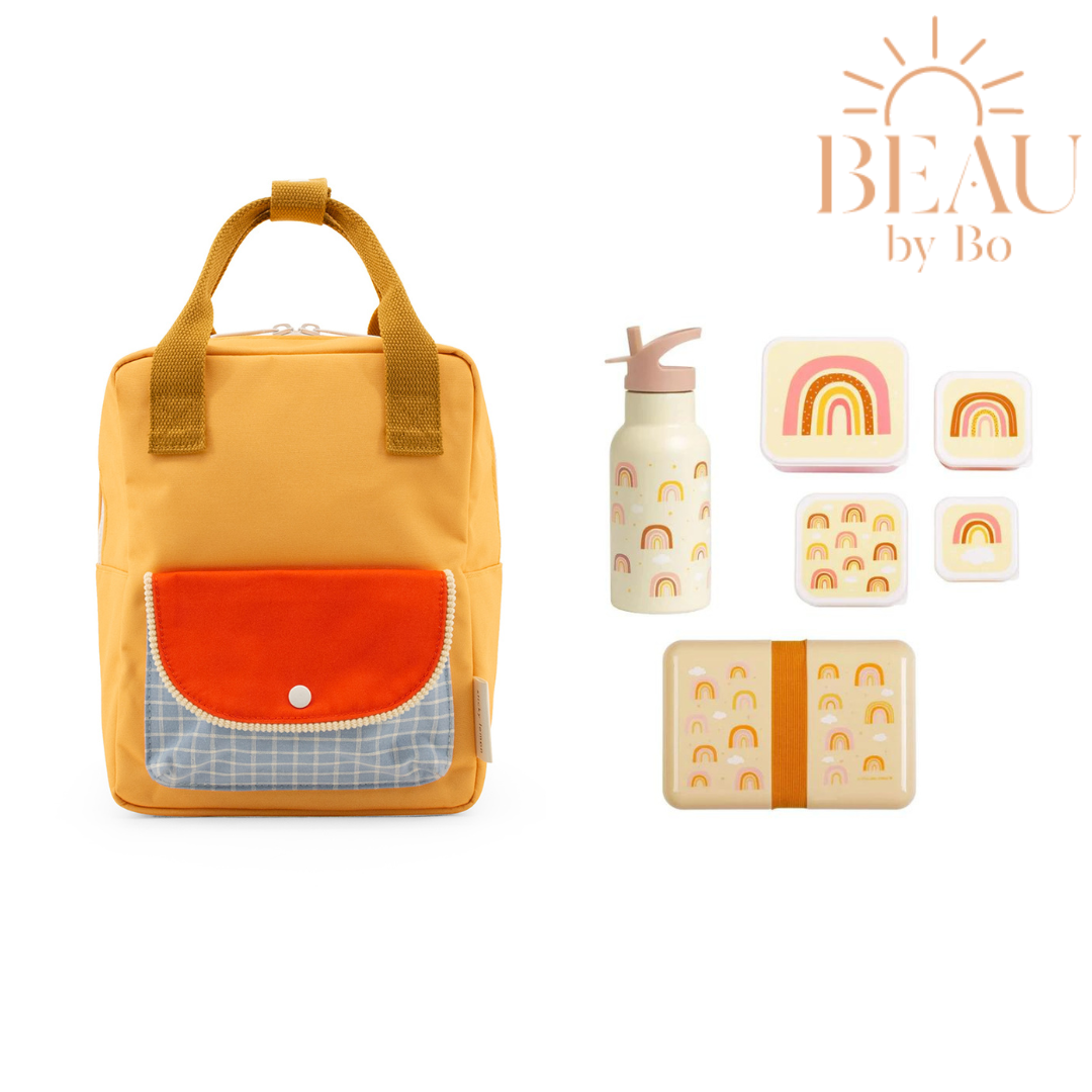 BEAU by Bo Sticky lemon rugzak + A little lovely company back to school set Regenboog