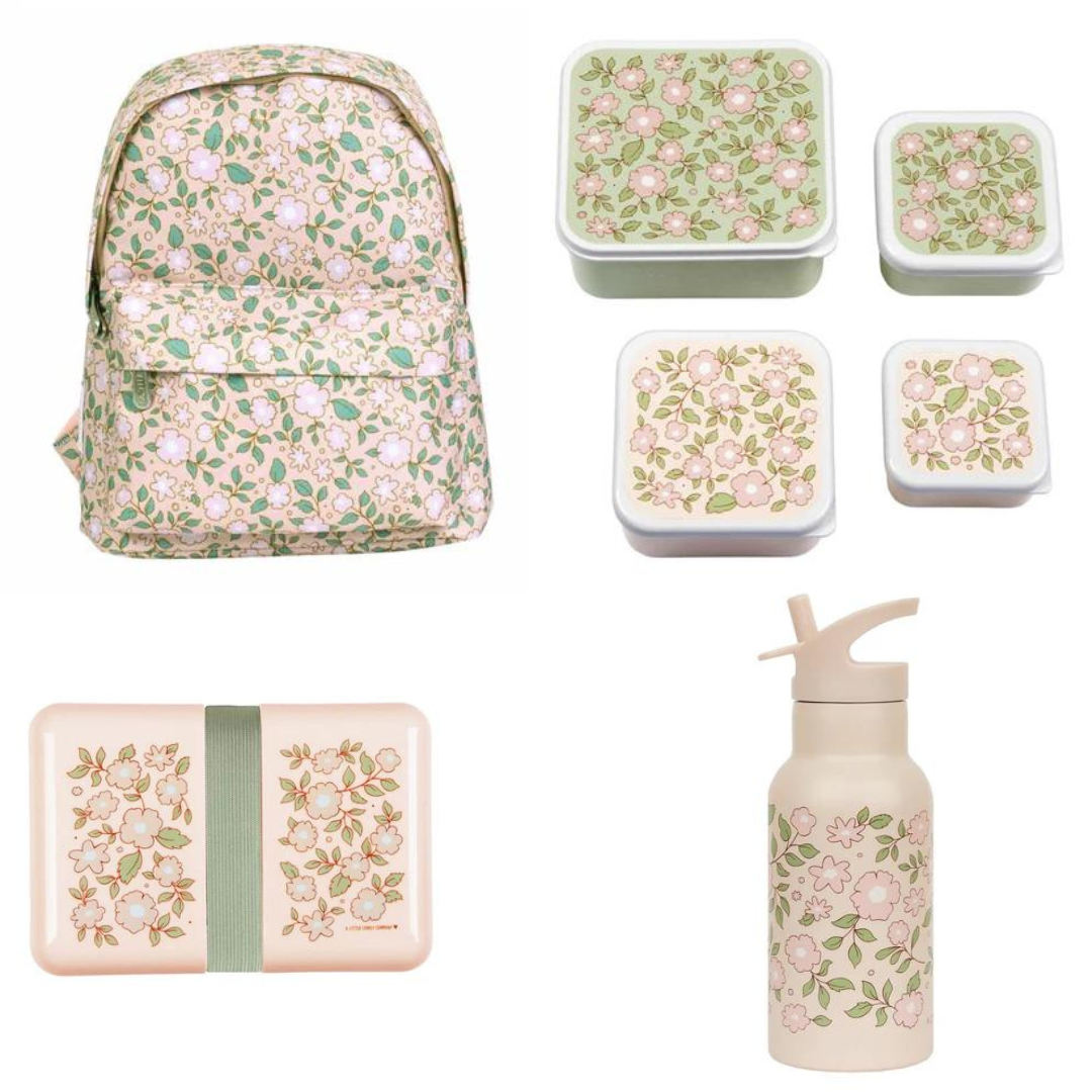BEAU by Bo A Little Lovely Company Back to school set - Rugzak/Drinkfles RVS/4 Snackdozen/Lunchbox - Bloesems Roze