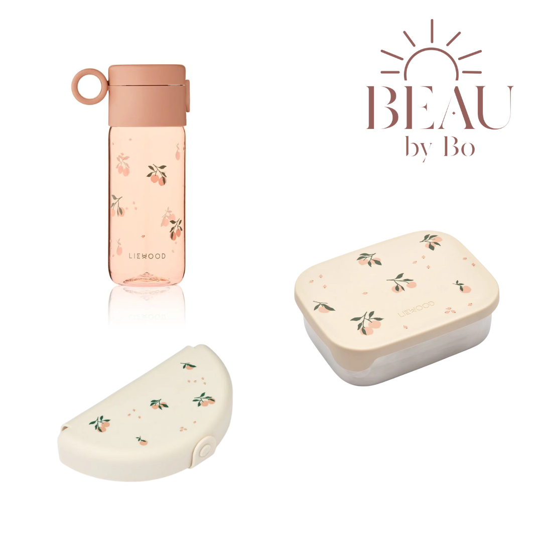 Bundel Liewood Back to School set - Lunchbox + Snackdoos + Drinkfles - Peach/Sea Shell