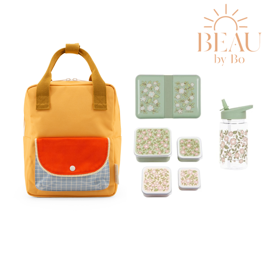 BEAU by Bo Sticky lemon rugzak small + A little lovely company back to school set Bloesem groen