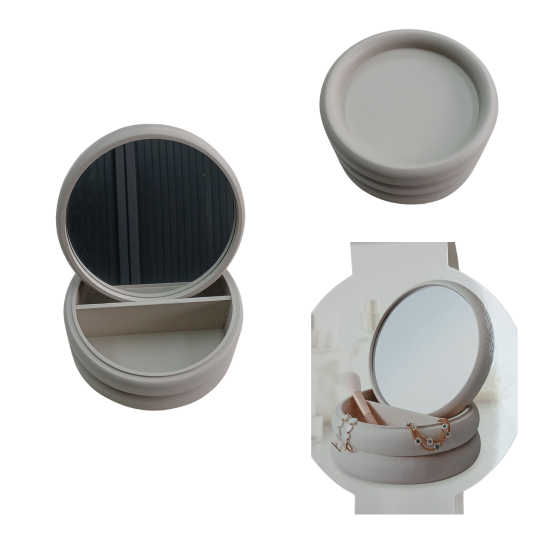 Home & Styling Houten Sieradendoos/Juwelendoos - Ø18x9cm - Lichtgrijs