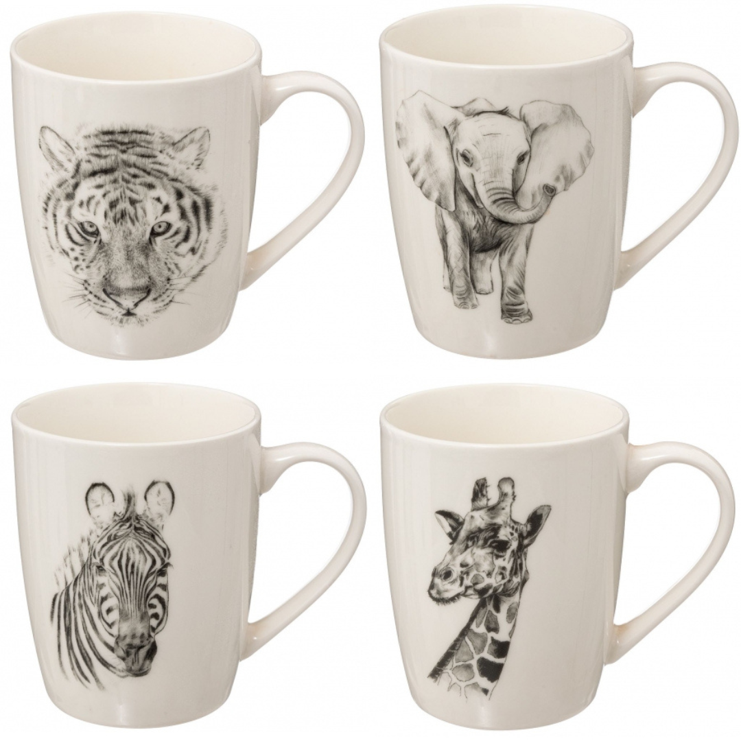 Mug Secret de Gourmet Safari 36cl - Animaux d'Afrique - Noir/Blanc