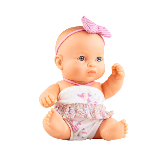 Paola Reina Puppegie Jana poupée bébé fille blanche aux yeux bleus avec costume (21cm)