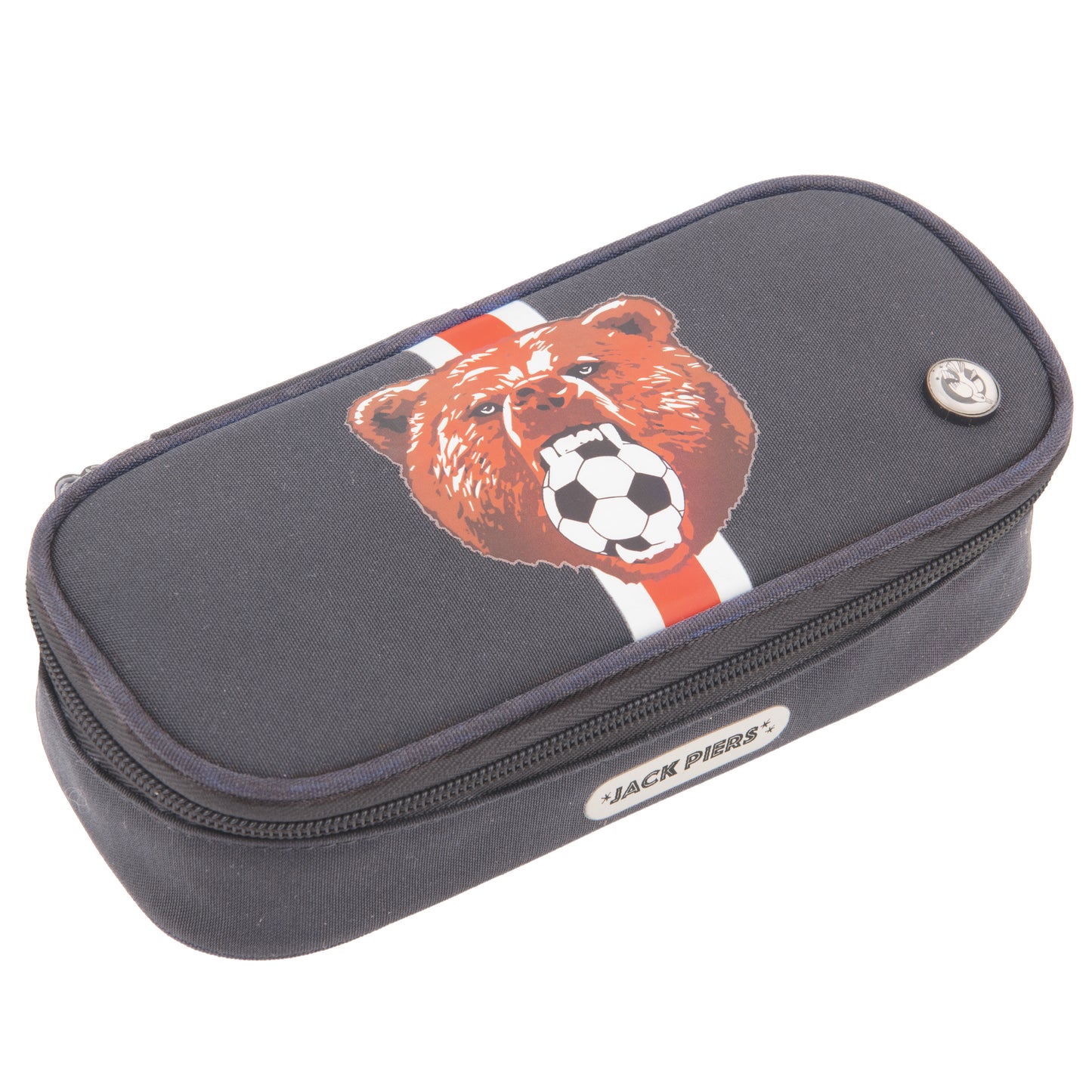 Jack Piers Pennenzak/Pencil Case Soccer Bear - 4x9x21cm - Grijs