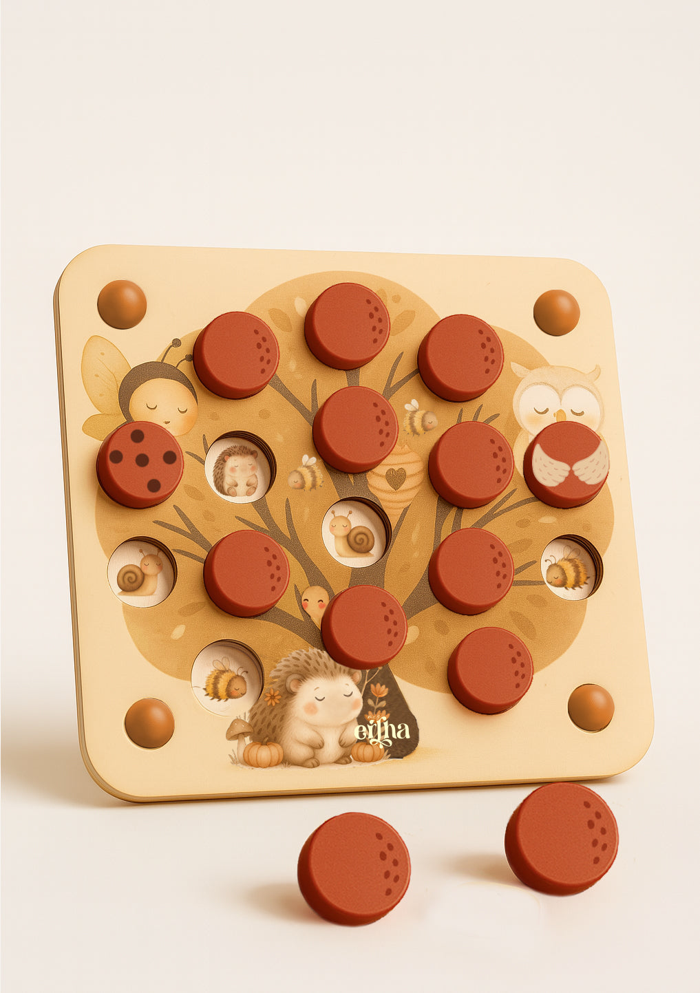 Mrs Ertha Memory Pop & Peek Houten Speelgoed - 20x20x3cm - Multi