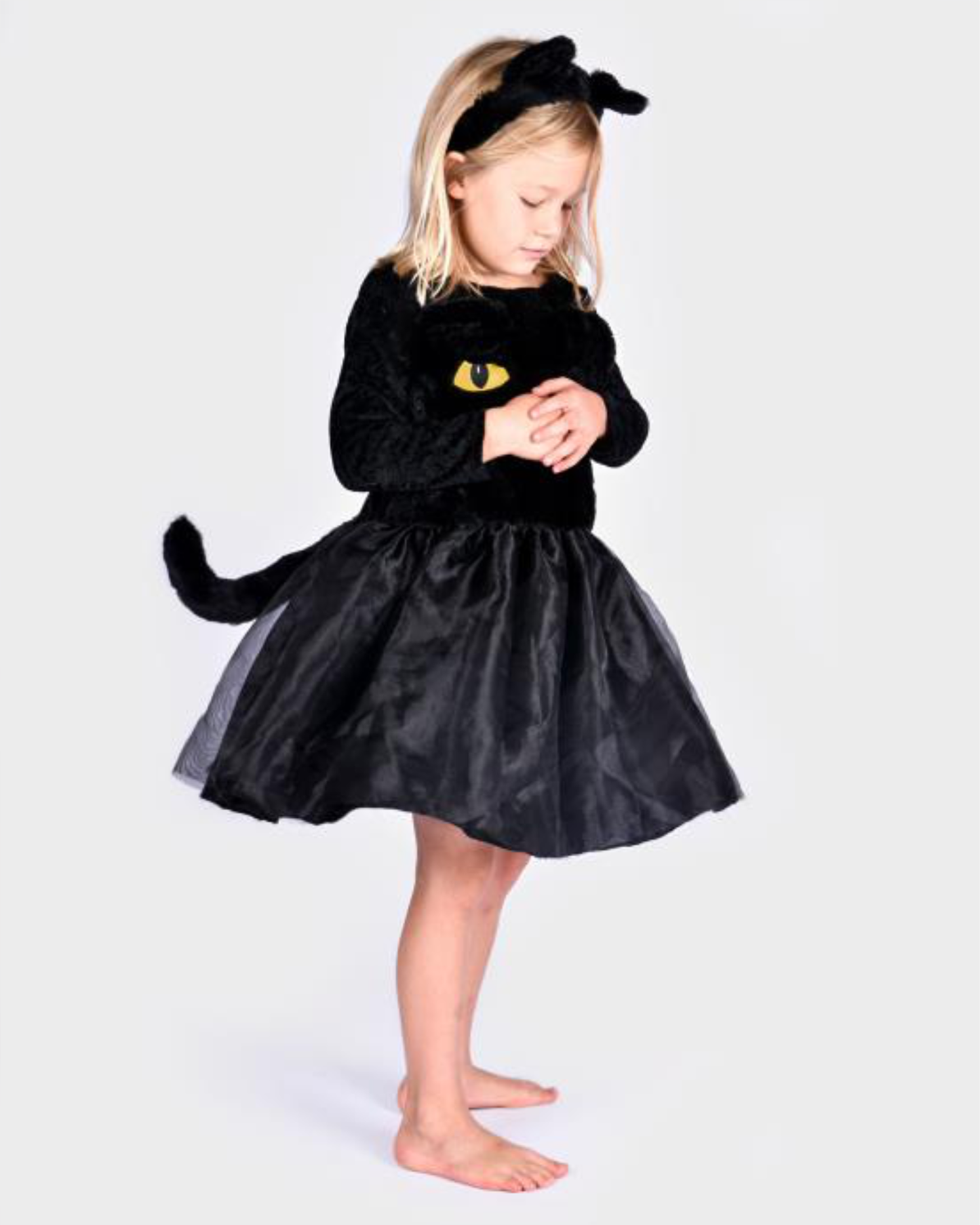 Den Goda Fen Verkleedkledij Black Cat Jurk met diadeem - 122-128cm - 6-8 jaar