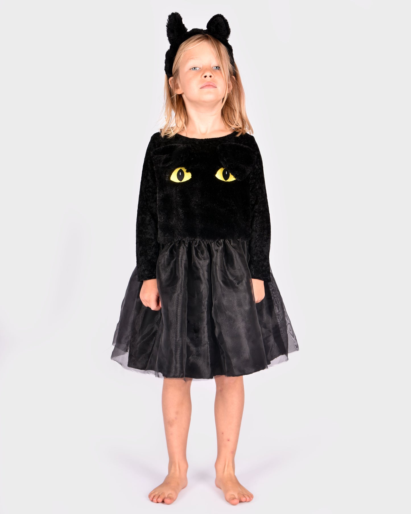 Den Goda Fen Verkleedkledij Black Cat Jurk met diadeem - 122-128cm - 6-8 jaar