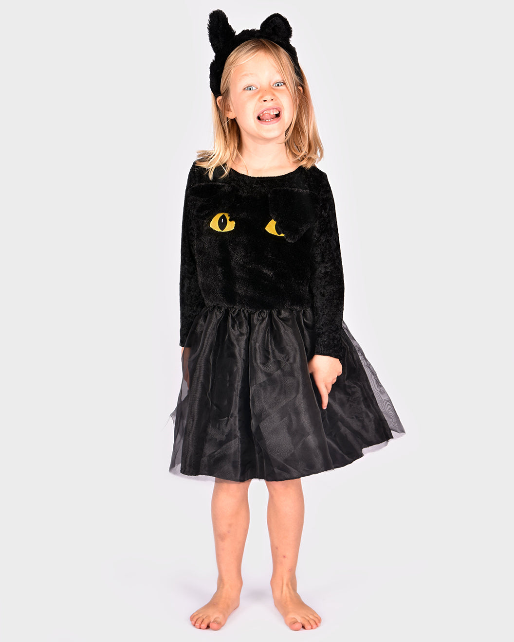 Den Goda Fen Verkleedkledij Black Cat Jurk met diadeem - 122-128cm - 6-8 jaar