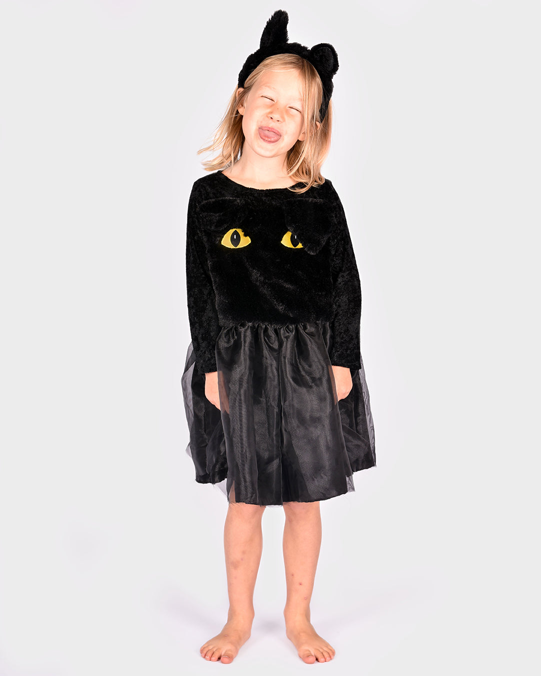 Den Goda Fen Verkleedkledij Black Cat Jurk met diadeem - 122-128cm - 6-8 jaar