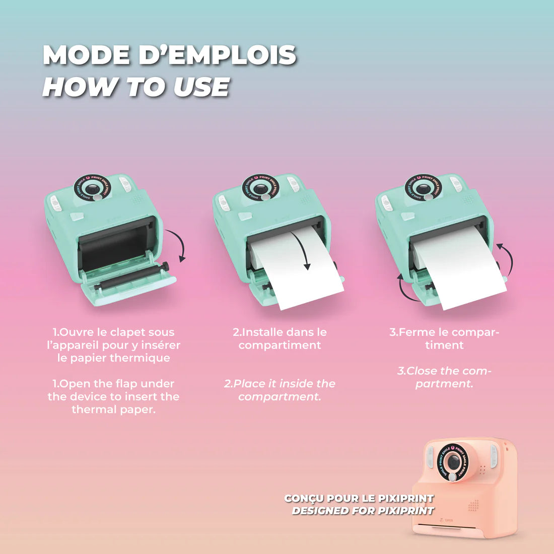 Caméra MOB Pixiprint - Impression thermique - Turquoise