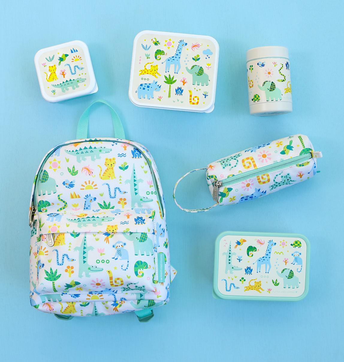 Bundel A Little Lovely Company Back to school set - Rugzak/Drinkfles/4 Snackdozen/Bentobox - Jungle