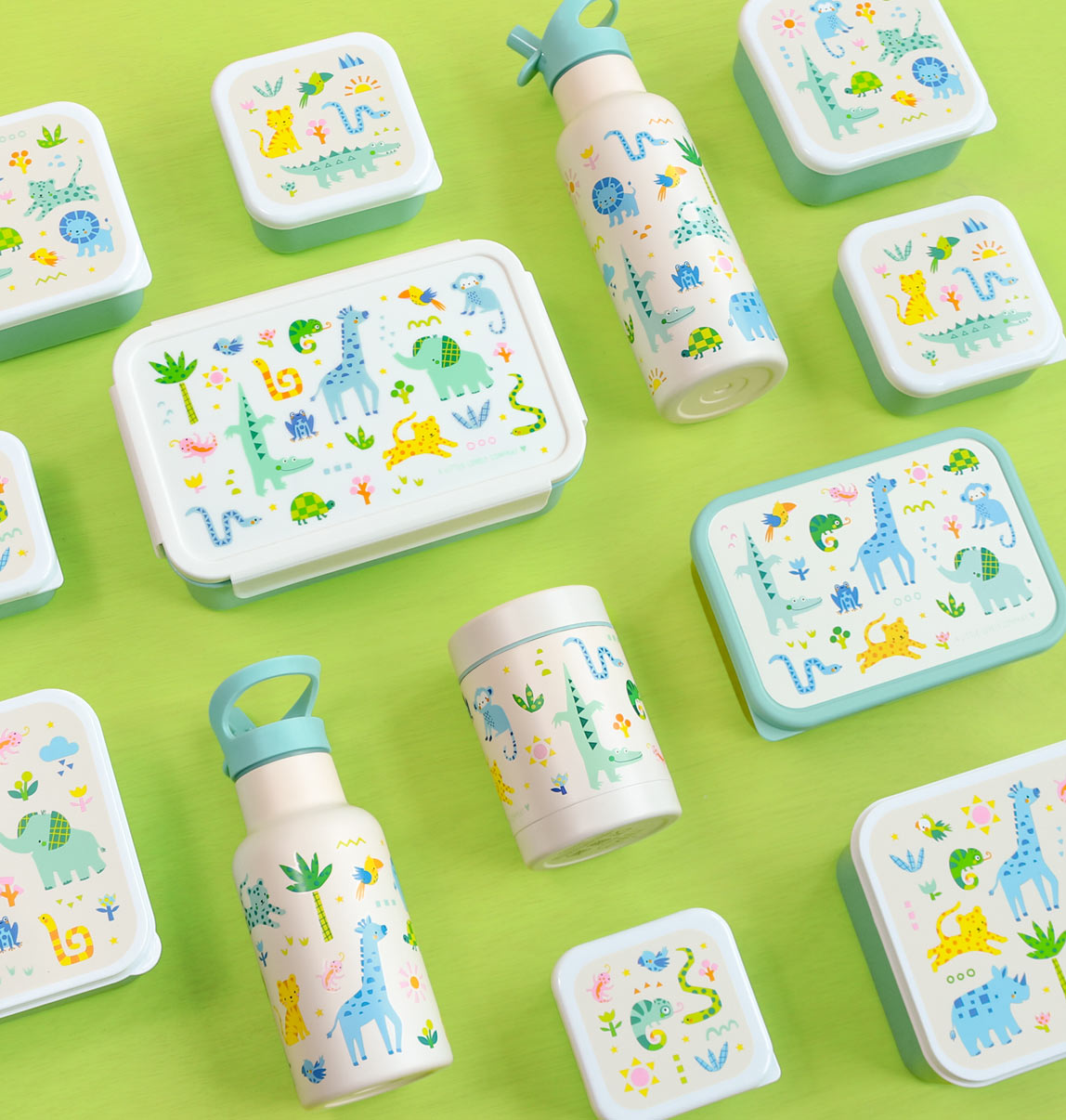 Bundel A Little Lovely Company Back to school set - Drinkfles XL RVS/Bentobox - Jungle