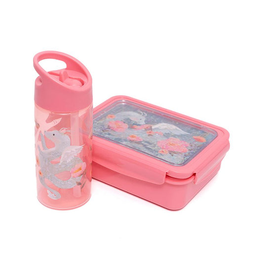 Petit Monkey Bentobox + Drinkfles Fairytale Dragon Back to School set - Pearl Stars/Peony Pink