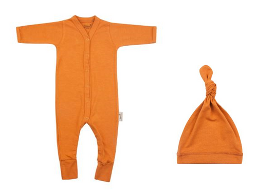 Timboo Cadeau de Grossesse - Pyjama/Chapeau - Taille 50/56 - Coffret cadeau - Rouille Inca