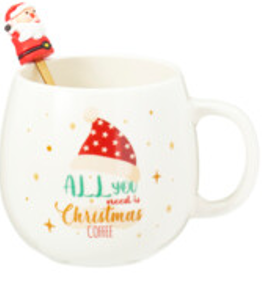 Home & Styling Kerst Mokken met Lepel - Porselein - Multi