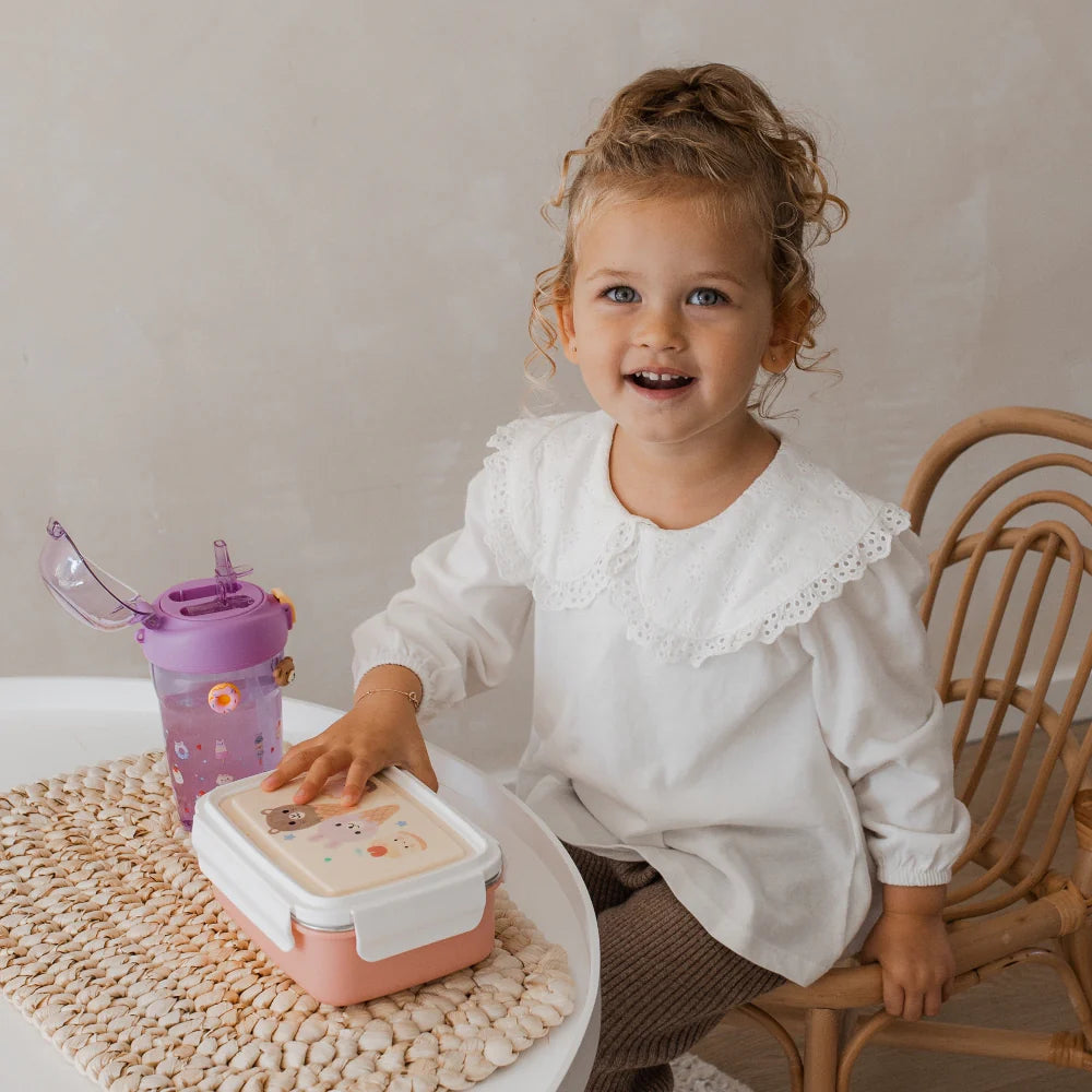 Bundel Petit Monkey Back to School set Sparkling Sweets - Bentobox + Drinkfles - Lila