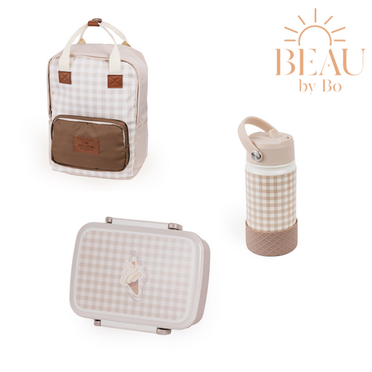 Beau par Bo Mme Ertha Kleuterrugpak + Bentobox + Bottle de boisson - Soft Squares