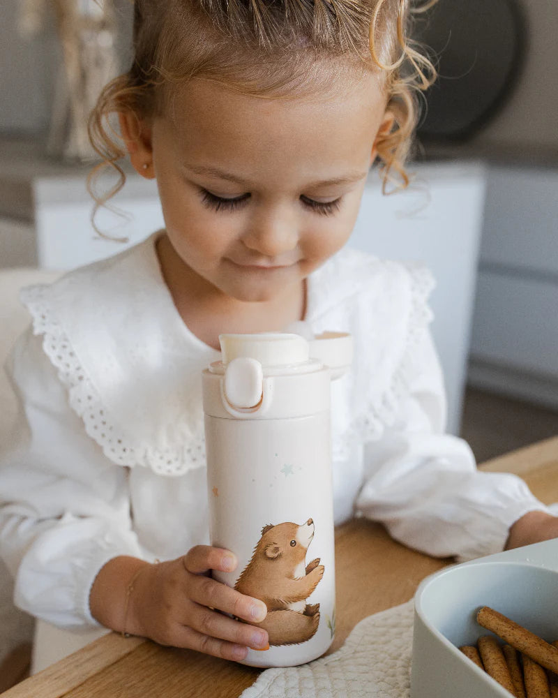 Petit Monkey Thermo Drinkfles Bears and Stars Back to School - Wit