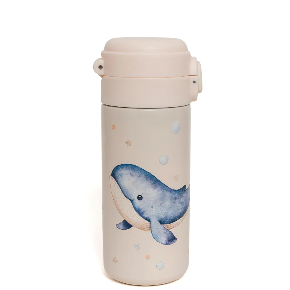 Petit Monkey Thermo Drinkfles Whale Back to School - Wit