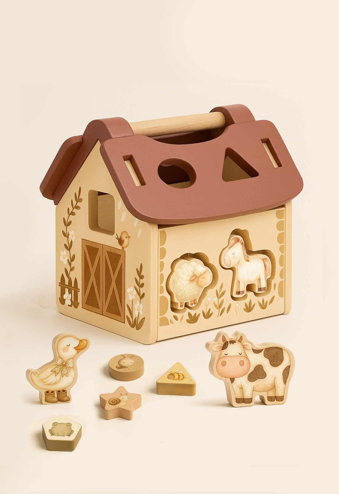 Mrs Ertha Tiny Barn / boerderij Houten Speelgoed - 18x19x16cm - Multi