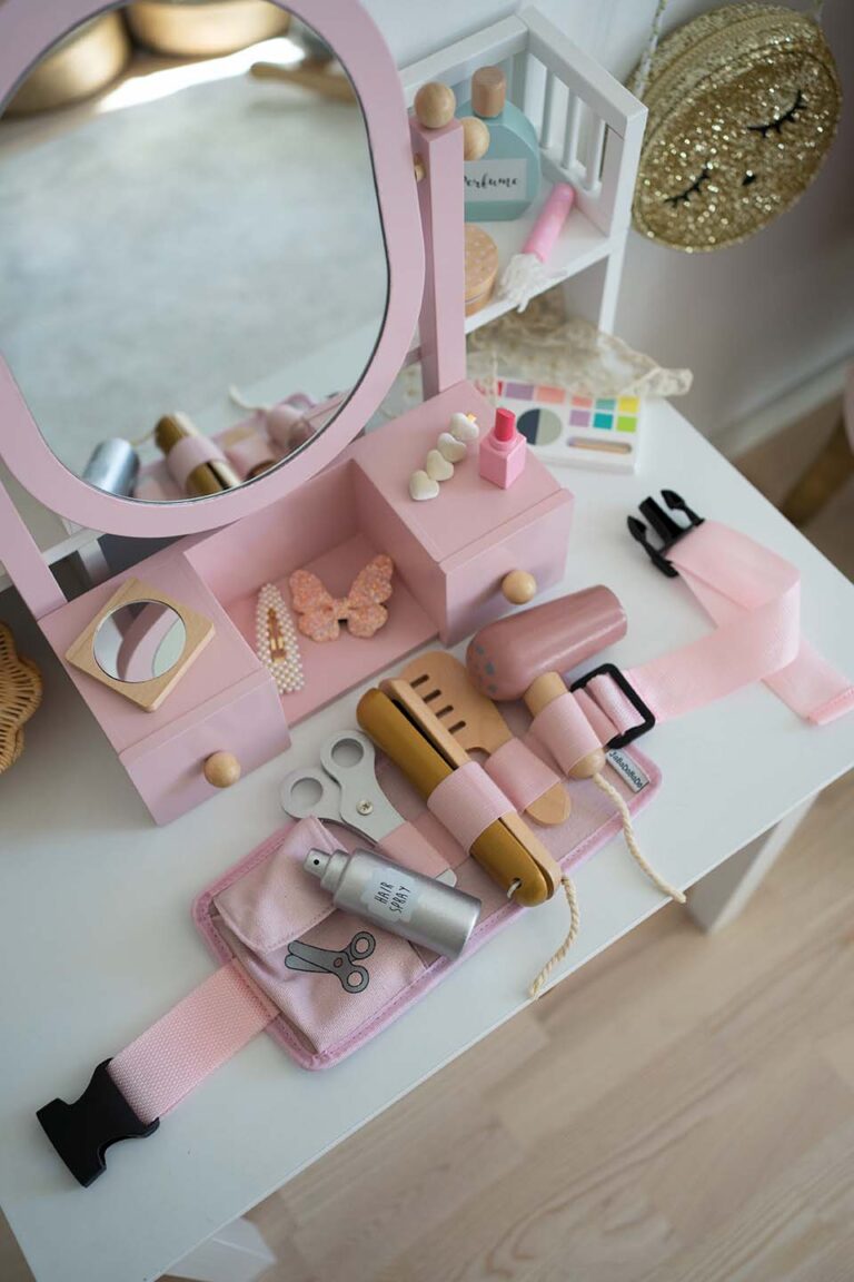 Jabadabado Coiffeuse en Bois avec Miroir de Maquillage pour Enfants - Ovale Autonome - Rose