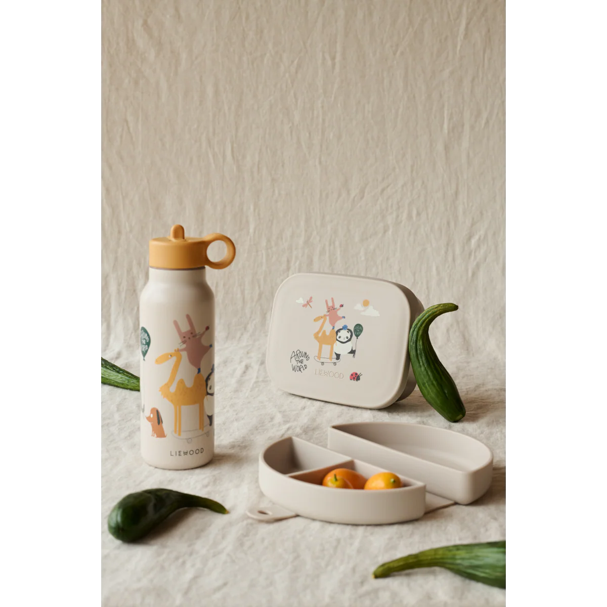 Liewood Eugene Vouwbare Snackbox - 10x17x4cm - Around the World/Sandy