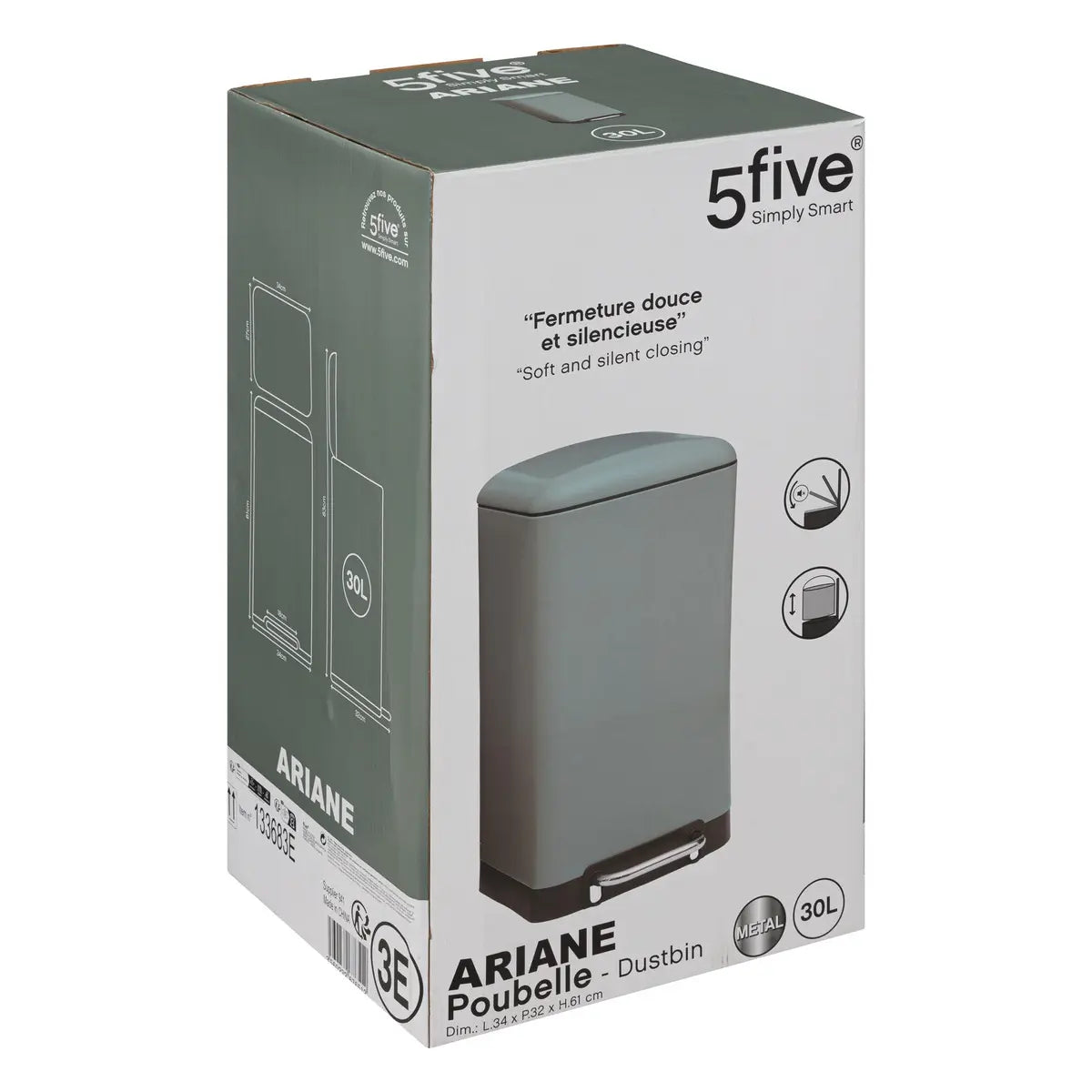 5Five Afvalemmer Ariane - Metaal 30L - Mint Groen