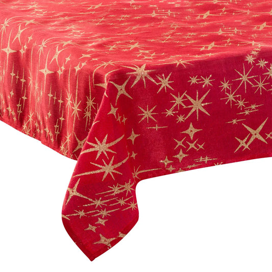 Tischdecke rot mit goldenen Sternen 140x240 cm - Weihnachten - Weihnachten Tischdecke - Rot