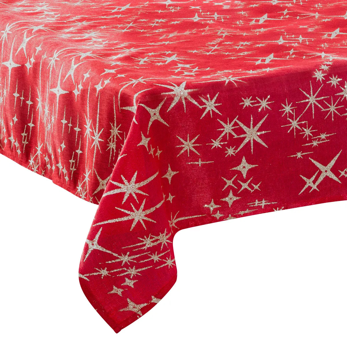 Tafelkleed rood met zilveren sterren 140x240cm - Kerst - Kersttafellaken - Rood