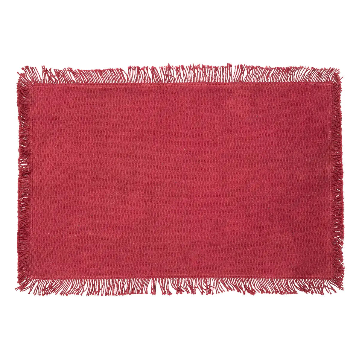 Secret de Gourmet Maha Placemat cotton with fringes - Set of 4 pieces - 45x30cm - Garnet