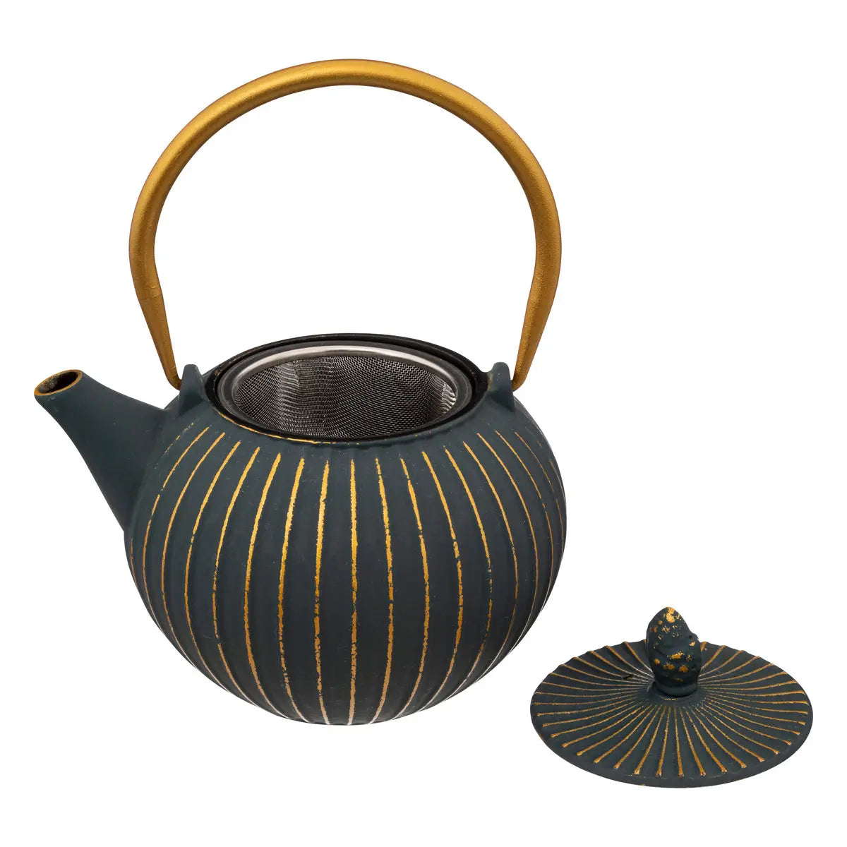 Atmosphera Teapot Cast Iron 85cl - Including 2 Cups - Emerald Blue