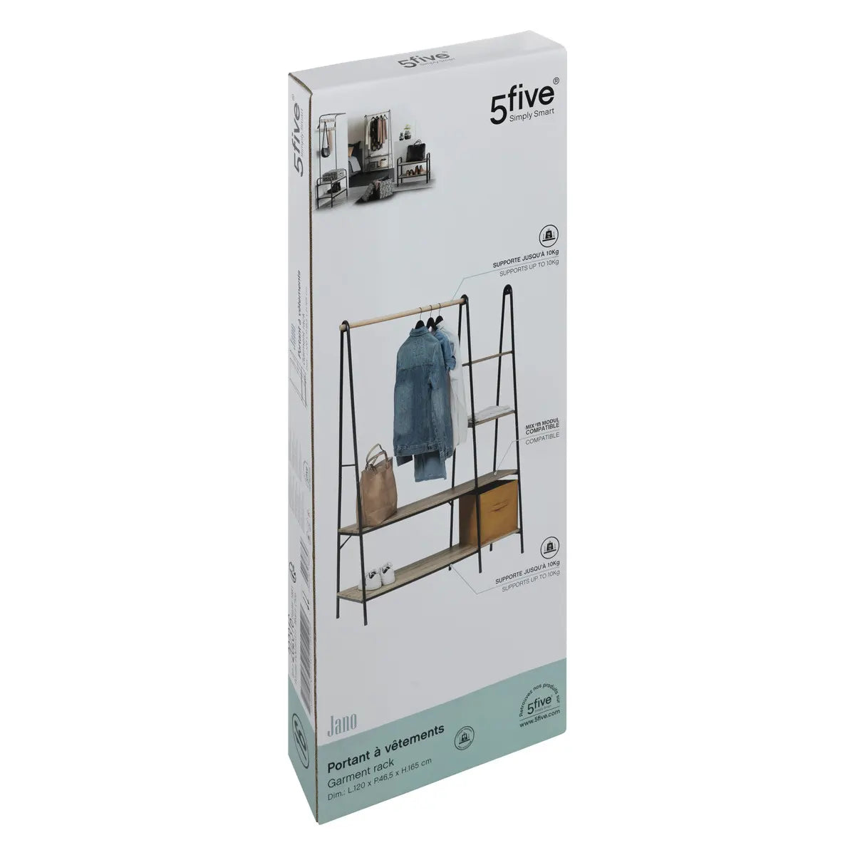 5Five Cloakroom Jano - 4 shelves + hanging rod - 120x46.5xH165cm - Wood/Metal