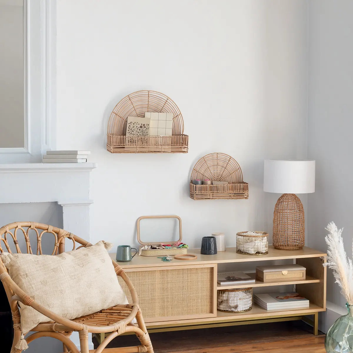 Atmosphera Wonder Rattan wall shelf - Set of 2 - Wall rack - Wall decoration