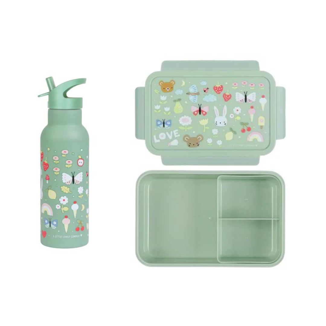 A Little Lovely Company Back to school set - Drinkfles XL RVS/Bentobox - Joy