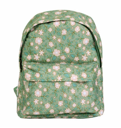 A Little Lovely Company Back to school set - Rugzak/Drinkfles RVS/4 Snackdozen/Lunchbox - Bloesems Saliegroen