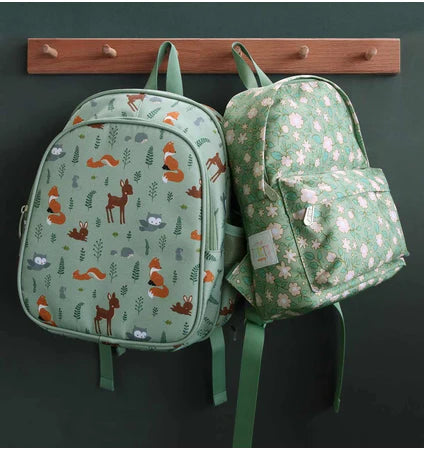 A Little Lovely Company Back to school set - Rugzak/Drinkfles/4 Snackdozen/Bentobox - Bloesems Saliegroen