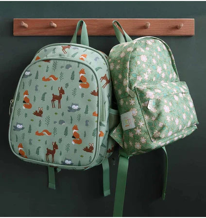 A Little Lovely Company Back to school set - Rugzak/Drinkfles RVS/4 Snackdozen/Bentobox - Bloesems Saliegroen