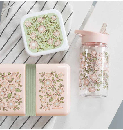 A Little Lovely Company Back to school set - Rugzak/Drinkfles/4 Snackdozen/Lunchbox - Bloesems Roze