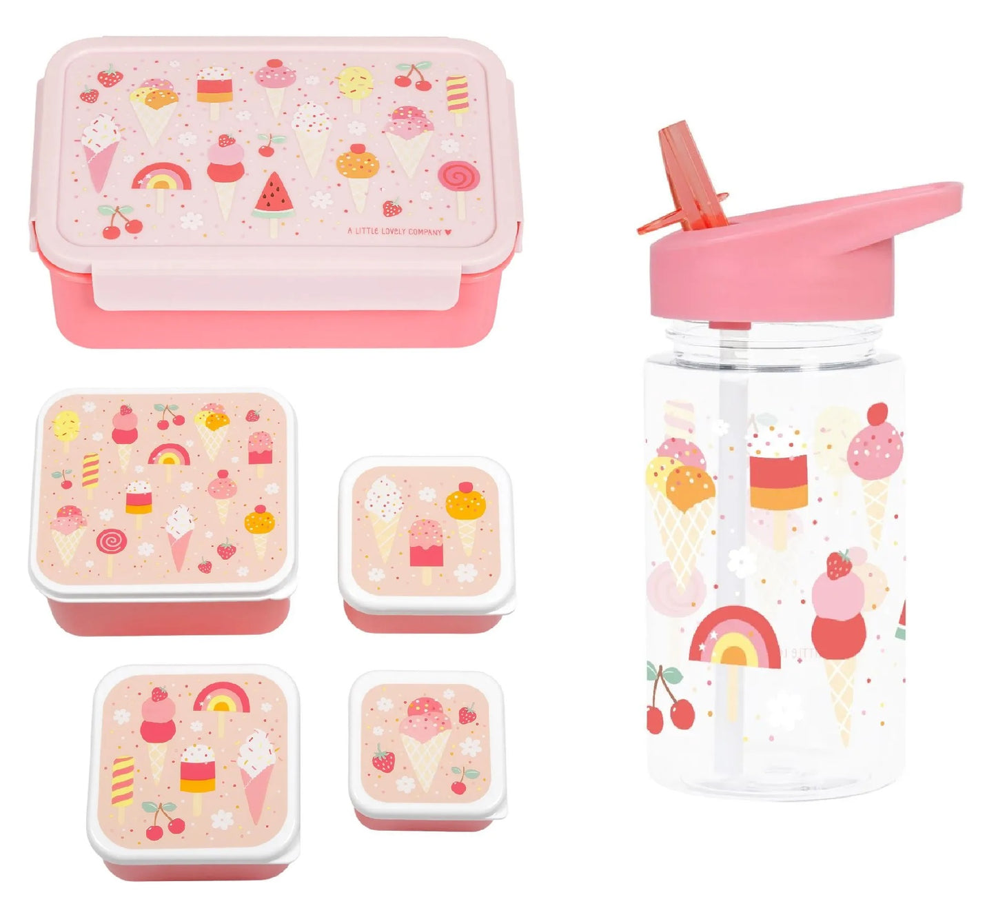 A Little Lovely Company Set rentrée scolaire - Gourde / 4 Snack boxes / Lunch box - Glace